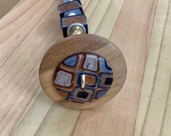 Light Pull & Ceiling Fan Pull/ Brown and Silver Mosaic/ Polymer Clay and Glass Beads/ Home Decor/Funktini/ Gift/ Holiday