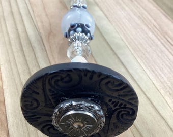 Light Pull & Ceiling Fan Pull/ Sparkly Black and White/ Polymer Clay and Glass Beads/ Home Decor/Funktini/ Gift