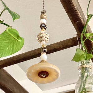 Light Pull & Ceiling Fan Pull/Fancy Beige and White/Polymer Clay and Glass Beads/Home Decor/Funktini/