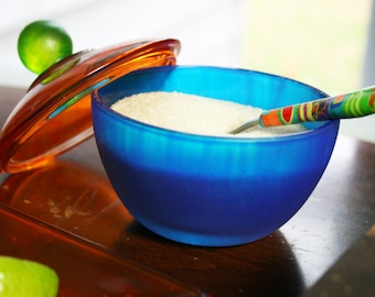 Colorful Glass Bowl with Lid Perfect for Sugar, Candy, Clips, Jewelry, Food/Funktini Kitchen Glassware/Home & Living/Unique Home Gifts