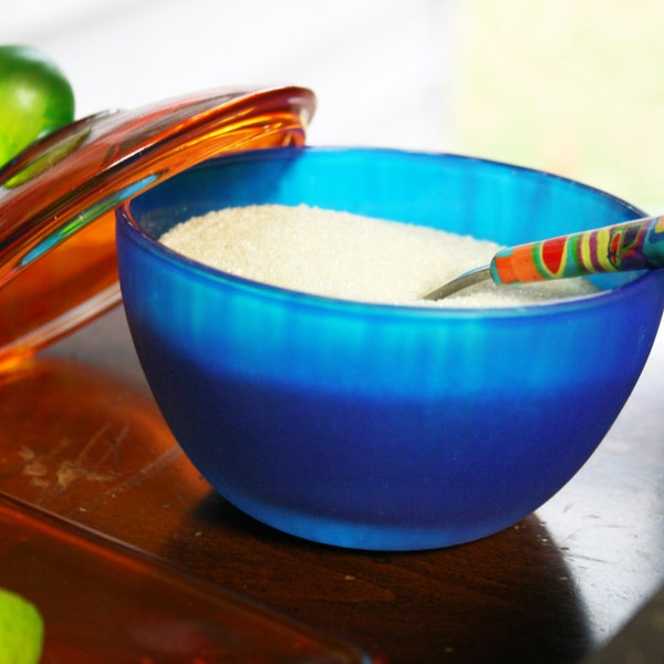 Colorful Glass Bowl with Lid Perfect for Sugar, Candy, Clips, Jewelry, Food/Funktini Kitchen Glassware/Home & Living/Unique Home Gifts