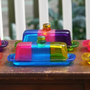 Colorful Glass Butter Dish for your Kitchen/Home Decor/Tabletop/Serving Dish/Fused Glass by Funktini/Home and Living/Holiday Gifts