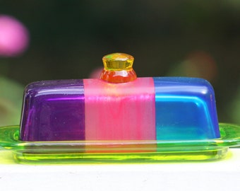 Colorful Glass Butter Dish for your Kitchen / Home Decor / Colorful Butter Dish / Serving Dish / Glass / Home and Living /Holiday Gift