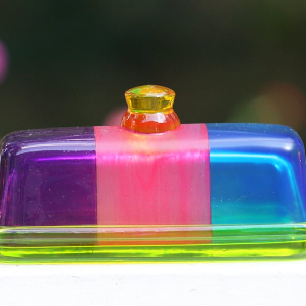 Colorful Glass Butter Dish for your Kitchen/Home Decor/Tabletop/Serving Dish/Fused Glass by Funktini/Home and Living/Holiday Gifts