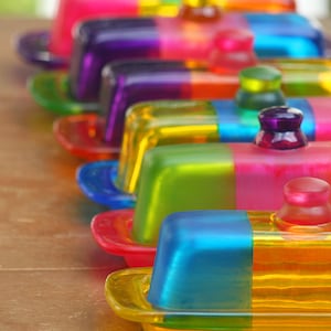 Colorful Hand Painted Glass Butter Dish for your Kitchen/Home Decor/Tabletop/Serving Dish/Glass by Funktini/Home and Living/Holiday Gifts