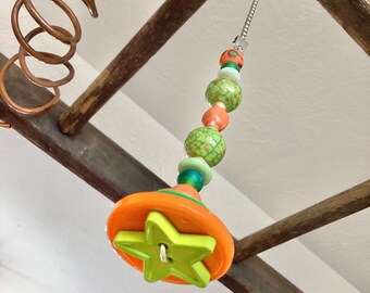 Light Pull & Ceiling Fan Pull/ Orange and Green Star/ Polymer Clay and Glass Beads/ Home Decor/ Funktini/ Glass Fan Pull/ Beaded Fan Pull