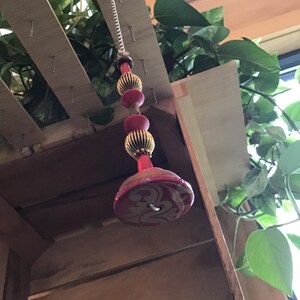Ceiling Fan Pull & Light Pull/Red and Gold/Polymer Clay and Glass Beads/Home Decor/Funkti