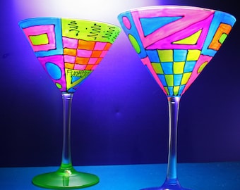 Colorful Martini Glasses/Hand Painted Stemware/Martini Lovers Gift/Barware/Glass by Funktini/ Glass/Stemware/Martini Glass/Unique Design