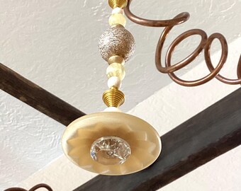 Light Pull & Ceiling Fan Pull/ Fancy Beige and Gold/ Polymer Clay and Glass Beads/ Home Decor/Funktini/