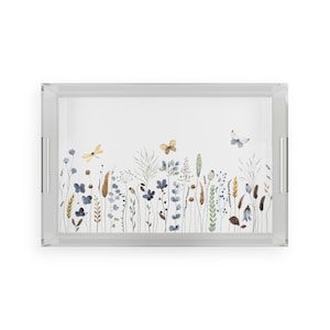 Chic Acrylic Serving Tray with Floral Design, Elegant Home Decor, Perfect for Entertaining, Gift for Her, Kitchen Accessory
