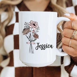 Personalized Birth Flower Mug, Custom Coffee Mug, Gift for Her, Mother&#39;s Day Gift Ideas, Unique Gift, Birthday Gift, Customized Mom Gifts