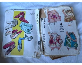 Vintage McCall's Schnittmuster 2086 Hausschuhe 7561 Schürzen Topflappen 1950er 1960er Jahre