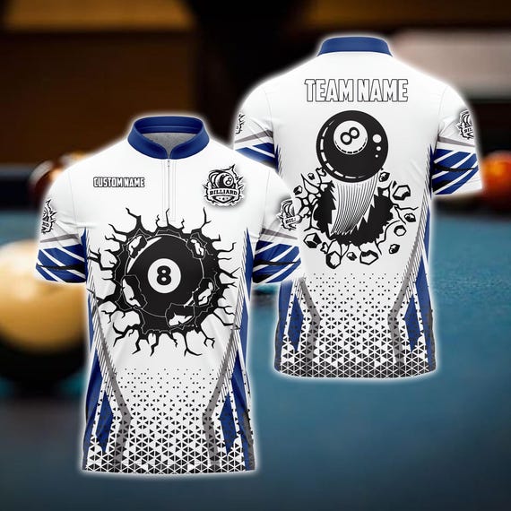 Personalized 8 Ball Billiards Polo Shirt, Custom Pool Jersey With