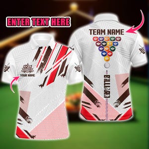 Custom Billiards Tournament Polo Shirt for Men, Personalized Multi-Color Pool Jersey, Team Cue Sports Uniform, 8 Ball Billiard Gift.