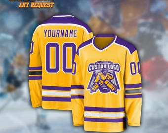 Camiseta de hockey personalizada para adultos y jóvenes unisex, camiseta de hockey con nombre y número personalizados, uniforme de equipo deportivo de manga larga, regalo para fanáticos.