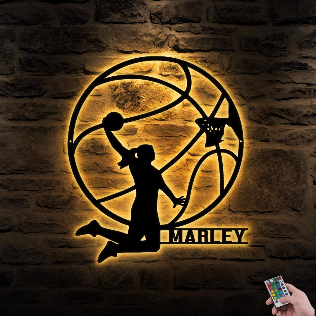 Custom Basketball Metal Sgn Wth Led Lghts, Basketball Player Name