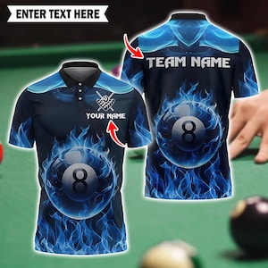 Custom Billiard Polo Shirt, Billiard Shirt with Personalized Name & Team, Pool Player Gift, Custom Billiard Merchandise.