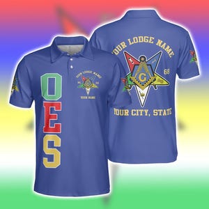 Custom Masonic OES Polo Shirt, Personalized Lodge Name And City, Freemason & Eastern Star Shirt, Red Mason Gift for Him or Her.
