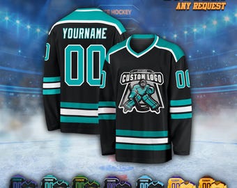 Camiseta de hockey personalizada, uniforme de equipo impreso con nombre, número y logotipo, camiseta deportiva de manga larga para hombres, mujeres, niños y fanáticos.