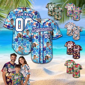 Custom Hawaiian Baseball Jersey with Face Teamname Name Number, Personalized Hawaii Floral Shirt for Men Women Youth Preschool Button Shirt