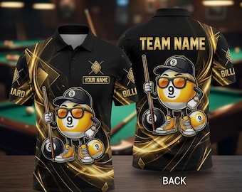 Polo 3D multicolor para billar de 9 bolas, camiseta personalizada con el nombre del equipo, regalo para jugadores de billar