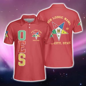 Custom Masonic OES Polo Shirt, Personalized Lodge Name And City, Freemason & Eastern Star Shirt, Red Mason Gift for Him or Her.