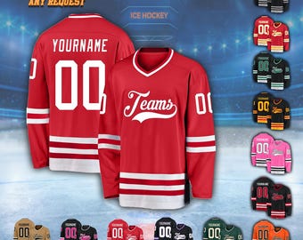 Camiseta de hockey personalizada, camiseta de equipo unisex con nombre y número personalizados, regalo deportivo para fanáticos, camiseta deportiva de manga larga.