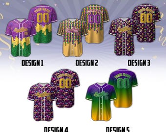 Custom Mardi Gras Baseball Jersey with Personalized Name & Number, Perfect for Family Matching Gifts.