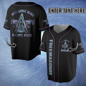Freimaurer 3D Baseball Jersey, Freimaurerei 3D Shirt mit Hüttenname, Stadt & Mitgliedsname, Hologrammmuster Shirt, Bekleidungsgeschenk für Ihn.