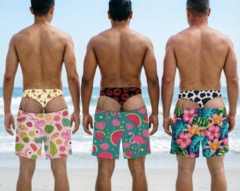 Funny Underwear Swim Trunks, Custom Tropical Hawaii Swim Trunk, Gag Gift for Him, Summer Pool Party Outfit