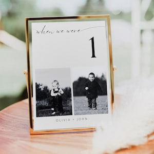 Plantilla de números de mesa para bodas con fotos Plantilla de números de mesa para bodas Foto Números de mesa para bodas Cuando teníamos edad Tarjetas con números de mesa