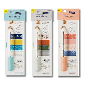 Mako-pen type washitapedispenser met 4 sets tape, Kanmido Limited Edition washitape flamingo-meeuwuil