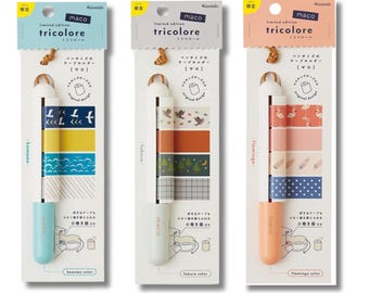 Mako Pen Type Washi Tape Dispenser with 4 sets of Tape, Kanmido Limited Edition Flamingo Seagull Owl Washi Tape