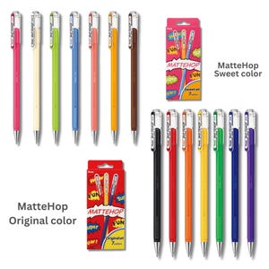 Bolígrafo de gel original de color Sweet Pentel MatteHop, en negro, rojo, azul, verde, marrón, naranja, amarillo, marfil, verde, rosa, coral, cielo, azul y violeta