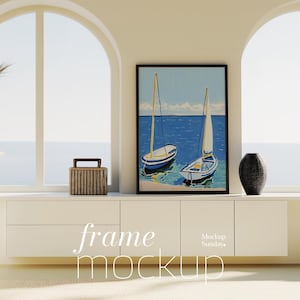 Black Frame Mockup: Scandinavian Beach House Style (PSD & PNG Digital Files)