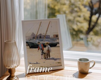 White Frame Mockup - Window Scene, DIN A Ratio (Digital Download, PSD Template)