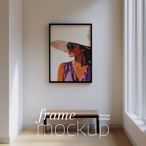 Minimalist Black Frame Mockup: Vertical Gallery Scene (PSD, PNG, PDF)