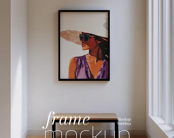 Minimalistisches schwarzes Rahmen-Mockup: Vertikales Galerie-Leinwand-Mockup (PSD, PNG)
