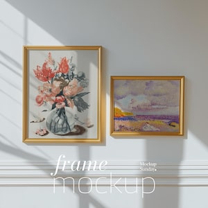 4x5 ratio PSD Two Gold Frame Gallery Mockup - Portrait and Landscape Frames Artwork Presentation Photoshop Wallart Display Digital Template