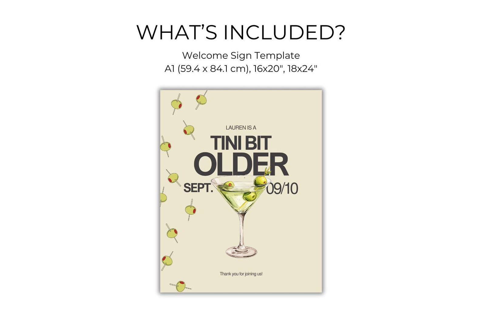 Welcome Bit A Tini Bit Older Welcome Sign | Tiny Bit Older Birthday | Martini ...