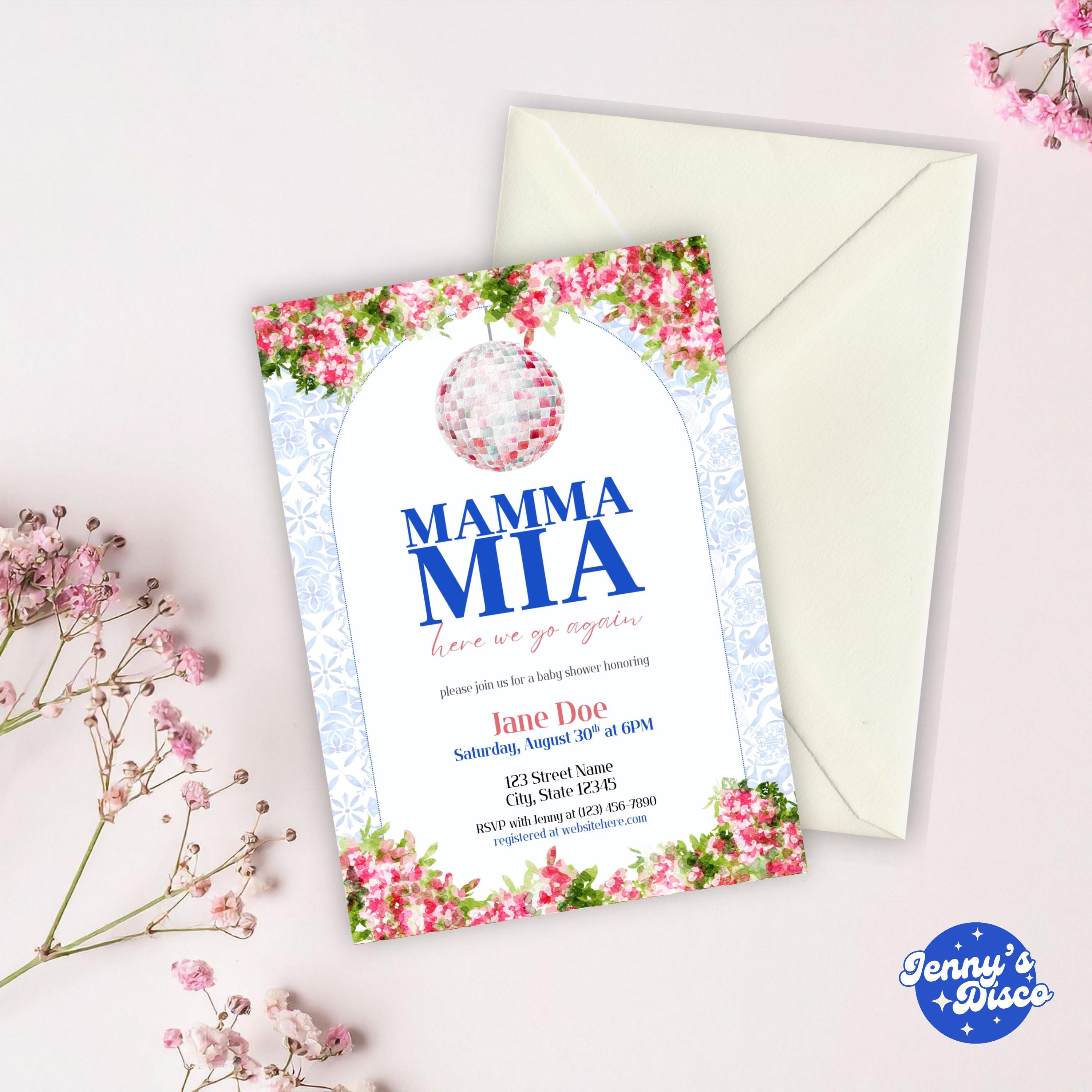 Mamma Mia Here We Go Again Baby Shower Invitation, Customizable