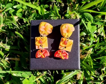 Pink Magnolia Polymer Clay Dangle Earrings, Floral Earrings, Handmade Jewelry