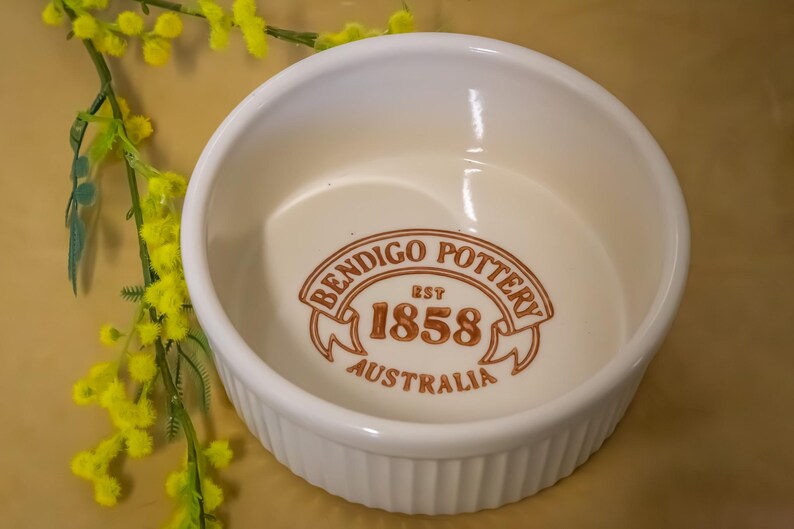 Vintage Bendigo Pottery Ramekin: Cream Ribbed Stoneware Souffle Bowl ...