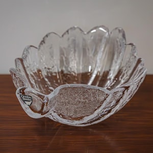 Vintage Orrefors Crystal Leaf Bowl: Mid-Century Scandinavian Glass Dish