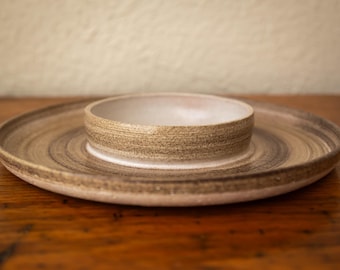 Vintage Australian Studio Pottery Chip Dip Bowl Set | Earthy Brown Ceramic Serving Dish