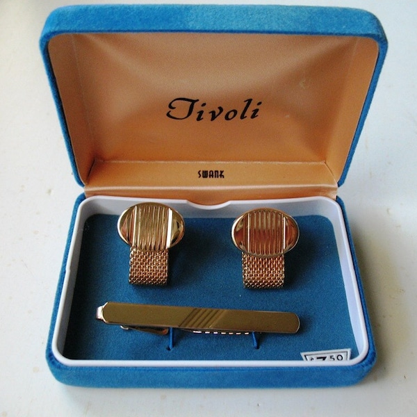 Tivoli Swank Cuff Links & Tie Clip Set Tivoli Swank Gold Tone Tie Clip Tie Bar Gold Tone Cuff Links Tivoli Swank Set In Original Box