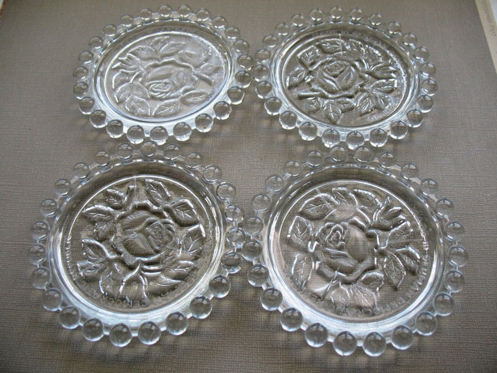 A Set of 4 Vintage Candlewick Style Clear Glass Coasters With Etsy