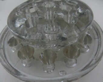 Two Vintage, Clear Glass Flower Frogs, Flower Holder, Pencil Holder, Brush Holder, Glass Frog for Flowers, For Flower Arranging