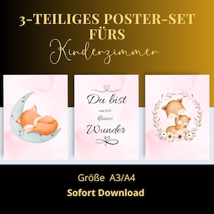 Set de carteles de 3 piezas para la habitación de los niños con el texto "Eres nuestro pequeño milagro", decoración para la habitación del bebé, diseñado con mucho cariño A4| A3|Descargar
