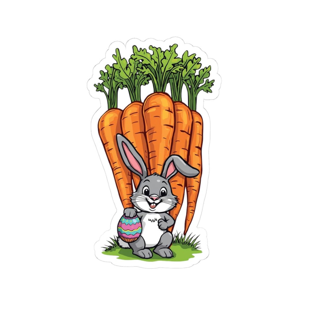 Bunny With Carrots Vinyl Sticker - Easter Rabbit Decal - Etsy